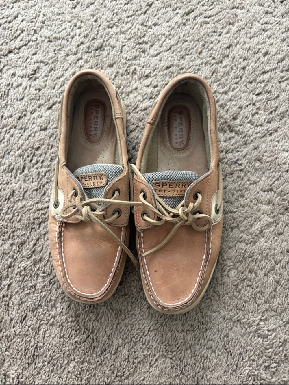 Sperry Two-Tone Leather & Mesh Boat Shoes in Tan and Cream